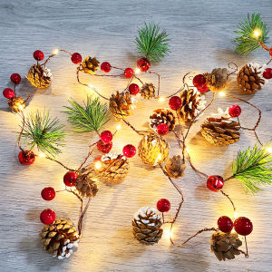 Christmas Decorative LED Light String Pinecone And Pine Needle Design Colorful Festival Lighting Battery Operated Romantic