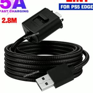 2 IN 1 Replacement USB-C Cable & Locking Connector Kit for PS5 Edge Controller 2.8M Braided Charging Cable with Anti-Unplug Lock