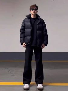 Quần Nỉ American Fit Đen Cho Nam Mùa Xuân Thu Cao Thẳng Quần Thể Thao Quần Ống Đứng Quần Ống Rộng Cạp Vừa