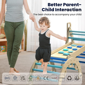 Multifunctional Wooden Balance Climbing Gym Indoor Baby Slide Toy