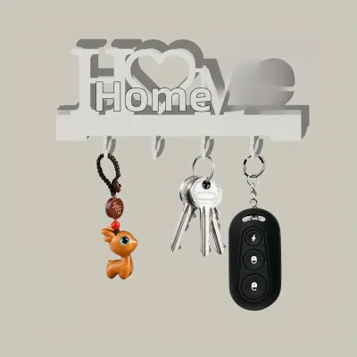 1PC Giá Treo Chìa Khóa Treo Tường Bằng Sắt Không Cần Khoan Home Love Hình Dạng Giá Trang Trí Hiện Đại Cho Phòng Khách Có Móc Treo