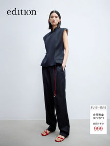 Womens Straight Leg Pants Spring 2025 New Style Triacetate Cone Shaped West Pants with Waist Rope Edition EBE1PAT004
