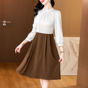 MAIMEI | Silk Blend Over Knee Maternity Dress Fake Two Piece Women Spring Autumn Slimming Mom Fashionable Midi Length Belly Covering