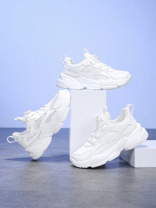 ABCkings Breathable Mesh Running Shoes for Boys And Girls White Summer Style Rotating Buckle Single Net Slip-On Sneakers