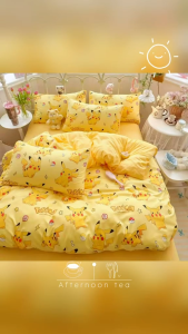 Cartoon Pikachu Bedding Set Ultra Soft Bedsheet Pillowcase Kids Bed Set Malaysia Ready Stock
