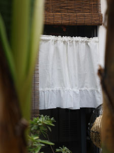 Linen Cotton Partition Semi Curtain Door Curtain Magic Tape No Punching French Style Light Permeable Privacy Kitchen Decorative Curtain