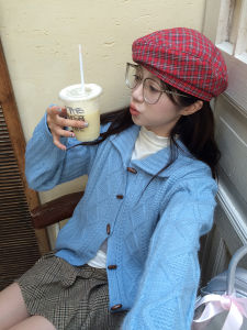 เสื้อสเวตเตอร์ถักสไตล์นักเรียนญี่ปุ่นหวานๆ สำหรับเด็กผู้หญิง Sinbounboun ฤดูใบไม้ร่วง 2024 เสื้อคลุมคาร์ดิแกนถักแบบเปิดคอปกแขนยาว