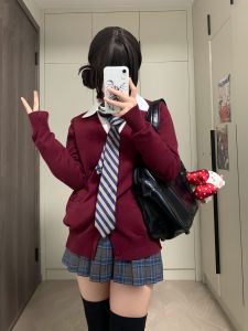 Fall and Winter Sweet Girl University Style Student Female JK Cardigan Coat Sweater Sweater Preppy Style Basic Style Easiest for Match Tops