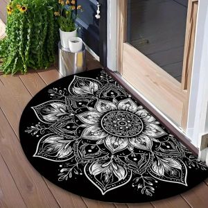 VIKAMA Mandala Semi-Circular Welcome Door Mat Wear-Resistant Dirt-Resistant Non-Slip Indoor Outdoor Entrance Rug Home Decor
