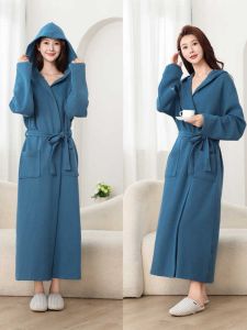 Long Hooded Air Cotton Bathrobe Quick Dry Absorbent Home Wear Couple Sleepwear Hotel Four Seasons Robe Home Comfortable Clothing