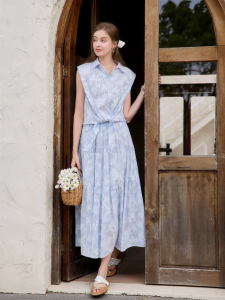 XIANGYING | Blue Striped Holiday Style Shirt Set