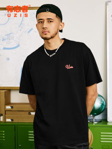 UZIS Casual Loose Fit Short Sleeve round Neck Solid Color T-Shirt for Men Breathable Basketball Training Top Polyester Cotton Blend