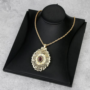 Sunspicems Gold Color Moroccan Pendant Necklace for Women Metal Arabesque Wedding Jewelry Caftan Chain Dubai Bijoux