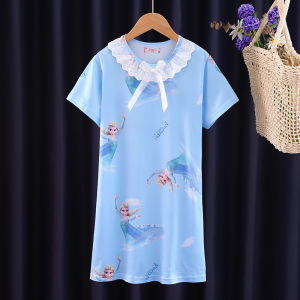 Summer Lightweight Short Sleeve Childrens Nightgown Princess Girls Home Dress Breathable Moisture Wicking Warmth Retention