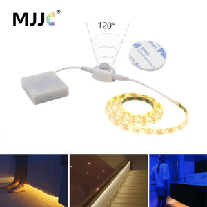 MJJC | Battery LED Tape Motion Sensor 2M 3M 4M 5M PIR LED Strip 5V SMD 2835 Battery Operated Powered Stripe Ribbon Lighting for Cabinet