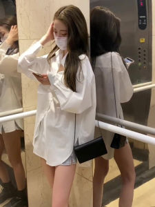 เสื้อเชิ้ตแขนยาวผ้าฝ้ายบางสำหรับผู้หญิง ฤดูใบไม้ผลิและฤดูร้อน 2025 ดีไซน์ใหม่ ใส่ได้หลายชั้น เสื้อคลุมกันแดดแบบบาง