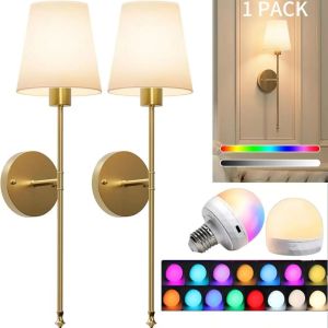 Operated Wall SconceGold&Black Chargeable Wall Lights with Dimmable Bulbs and Remote15 Colors Wireless Wall Lamps for Bedroom