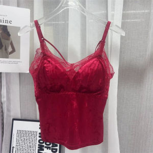 20569 Gold Velvet Fall and Winter Camisole Womens Lace V-neck Slimming One-Piece Bra Beauty Back Inner Wear Blouse