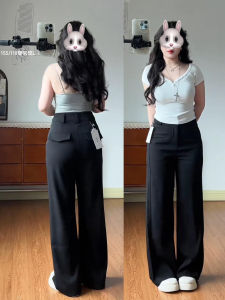 Slim Fit For Pear Shaped Body Black High Waisted Wide Leg Suit Pants