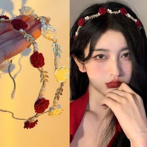 🔥Rose Flower Pearl Hairband French-style Vintage Advanced Sense Hairband Headwear LovelylifeFu👍
