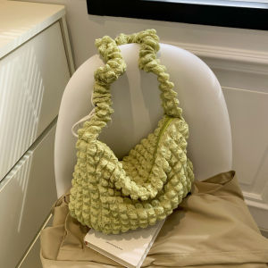Spring Fashion Large Capacity Pleated Shoulder Bag Womens 2024 New Style Casual Tote Bag for Young Girls Commuting Crossbody Bag