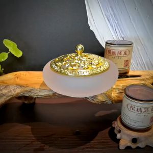 Lư Hương Đốt Trầm Xông Trầm Hương Chất Liệu Lưu Ly Nắp Bằng Đồng