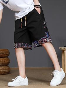 New Chinese Style Ice Silk Mens Shorts Summer Thin Quick Dry Loose Casual Five-Quarter Pants Trendy Splice Breathable Shorts