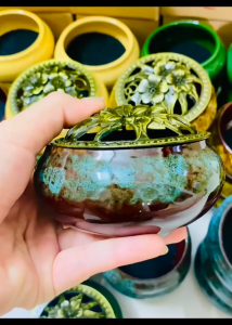 HỦ/ LƯ XÔNG TRẦM HƯƠNG BẰNG SỨ VÀ NẮP ĐỒNG CAO CẤP- TẶNG KÈM VẢI CHỐNG CHÁY- TANU STORE