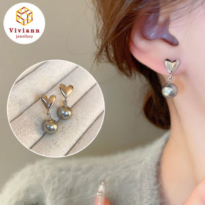 Viviann Original S925 Sterling Silver Pearl Stud Earrings For Women Fashion Water Drop Crystal Jewelry Gifts Grey Pearl Stud pearl Earrings pearl Earring Jewelry For Women