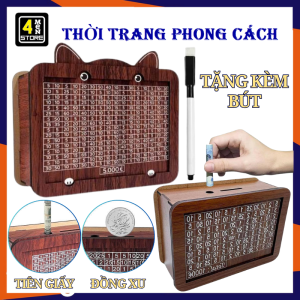 Hộp Tiết Kiệm Bằng Gỗ 100 Ngày Thử Thách Kèm Bút - Hộp Đựng Tiết Kiệm Giúp Lên Kế Hoạch Hiệu Quả - Ống Heo  Ông Tiết Kiệm Bằng Gỗ Ép Sáng Tạo