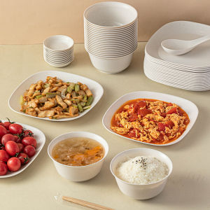 Food Grade Rice Hull Disposable Plastic Bowls Utensils High Temperature Resistant Plates Rectangular Shape Home Use Packaging