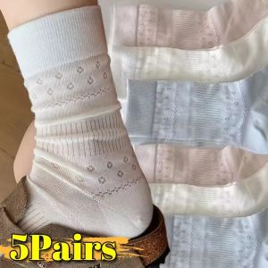 Summer Hollow Flower Mid Tube Socks Ultra-thin Transparent Soft Pink White Women Girls Sock Cute Elasticity Ankle Lolita Sock