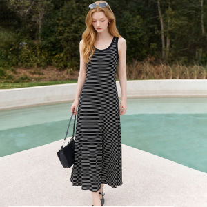 Summer Striped Slim Fit Flared Vest Dress