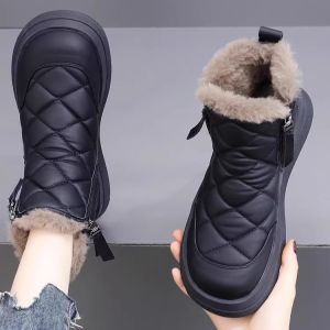 Thickened Fleece Lined Flat Bottom Womens Snow Boots Winter Warm Anti-slip Short Boot Waterproof Rubber Sole Casual Style