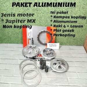 Paket alumunium kopling Jupiter Mx Non kopling ( Kopling kaki manual ) +  kampas kopling + plat gesek + kaki 4 + lawan + perkopling )