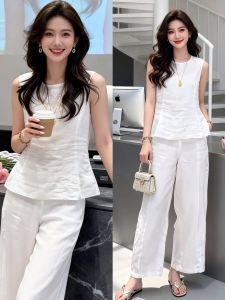 Ramie Linen Retro Style Summer Two Piece Womens Suit