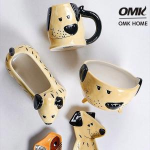 OMK 2PCS Set Creative Design Dog Series Ceramic Salad Bowl Mug Dessert plate Home Decoration