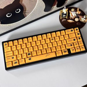 【Keycap Only】Orange Cat Black Cat keycap Minimalist Yellow Cute girl personality Graffiti Key cap 126 Keys XDA Profile PBT Sublimation For Cherry MX Switch DIY Customized mechanical keyboard RK IKB