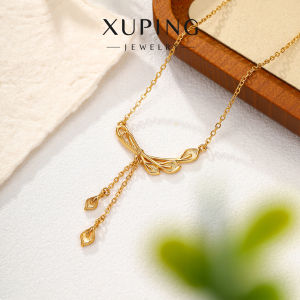Elegant Long Tassel Lotus Flower Necklace Imitation Gold Sweet Butterfly Knot Lightweight Luxury Sensation Choker Necklace
