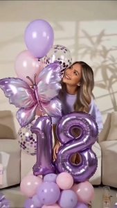 Butterfly Aesthetic Purple Birthday Balloons Party Decorations Set 40pcs Pink Purple Latex Balloon with 32Inch Number Balloon for Kids Girls 18th Birthday Debut Party Supplies