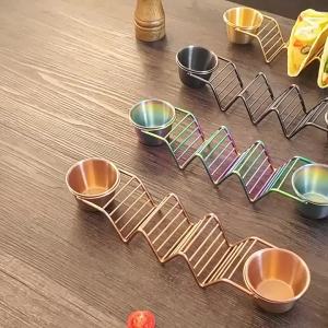 5Pcs Stainless Steel Taco Holder Set with Sauce Cups Spoon Tray Taco Holder Kitchen Dressing Cup Seasoning Spoon Serving Tray