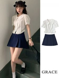 กระโปรงทรงเอเอวสูงทรงเอเข้ารูปสไตล์เกาหลีสำหรับผู้หญิงวัย 18-24 ปี ทรงหลวม สไตล์เกาหลี ฤดูร้อน 2025 กระโปรงสั้นทรงเอเข้ารูป