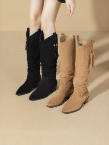 Josiny | Vintage Western Style Womens Long Boots Fringe Pointed
