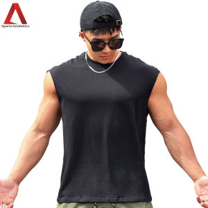Mens Fitness Sports Wide Shoulder Cotton Tank Top Simplicity Comfortable Sleeveless Running Casual Top