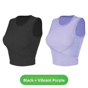 miiow | High-Intensity Pilates Yoga Womens Underwear Strap Vest With Chest Pad Shockproof Sports Inner Wear Short Sleeve Crew Neck