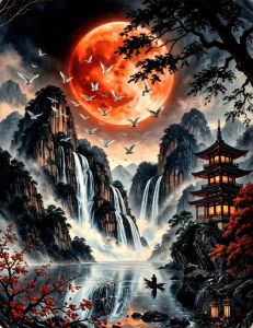 Jigsaw Puzzle 500/1000/1200/2000PCS Scenic Waterfall Moon Mountain Landscape Stress Relief Puzzle Wall Art Decor Gift