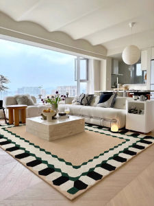 French Cream Style Living Room Carpet Luxury Sensation Sofa Vintage Geometry Waterproof Bedroom Floor Mat Modern Simple Home Decor