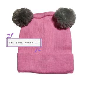 kupluk Anak Jambul Pom Pom free Bordir Nama ( 0 - 3 thn )