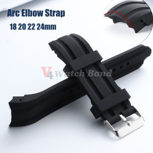 18 20 22 24mm Thick Soft Silicone Rubber Arc Elbow Strap Curved End Silicone Watch Band Sport Waterproof Wrist Belt Accessories
