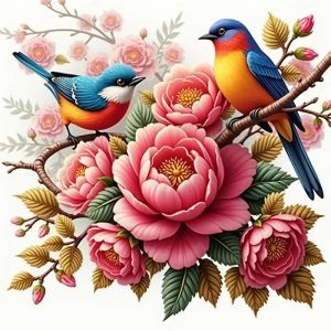 HUACAN Cross Stitching Sets Bird Animal Embroidery Peony Flower Hobby Craft Dmc Threads 11Ct Picture Printed Canvas Decor